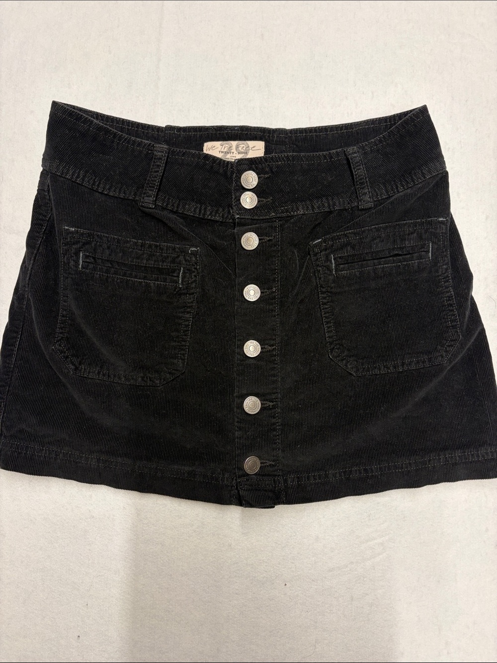 We The Free Black Button-Front Corduroy Mini Skirt